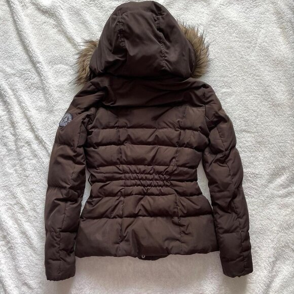 Y2K Abercrombie and Fitch Brown Puffer Jacket with Faux Fur Hood - Picture 4 of 8